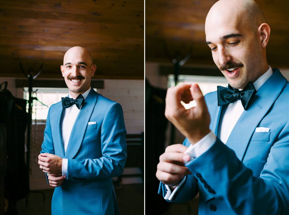 portraits of groom on wedding day at Wren's Roost Barn