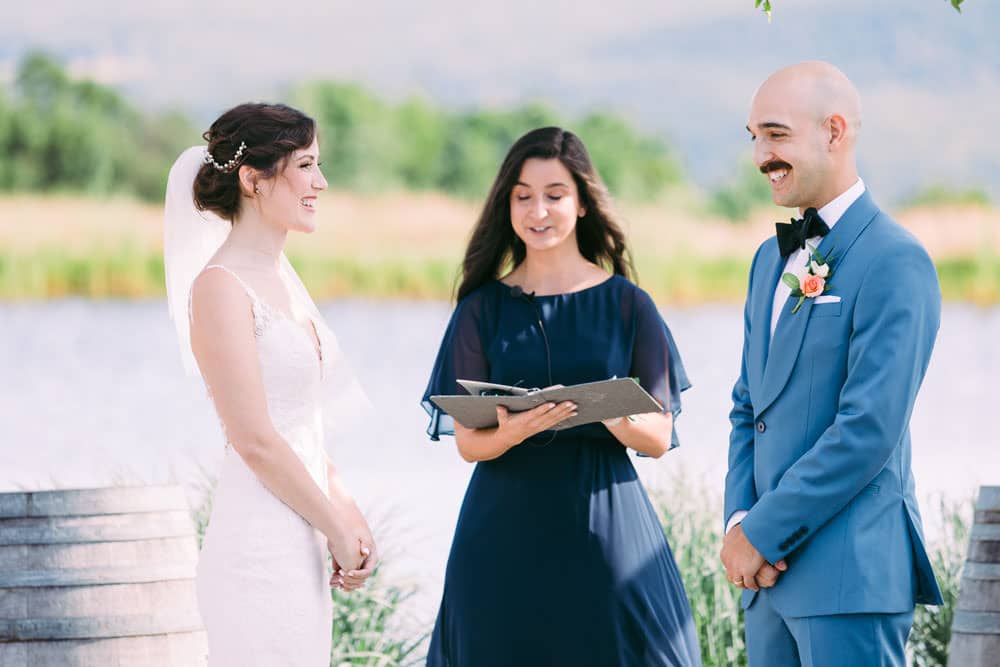 bride and groom during Wren's Roost wedding ceremony.