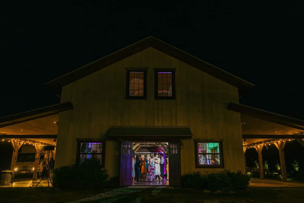 night time photo during Wren's Roost Barn reception